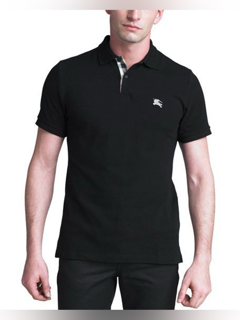Burberry Black Polo with Contrast Plaid Trim